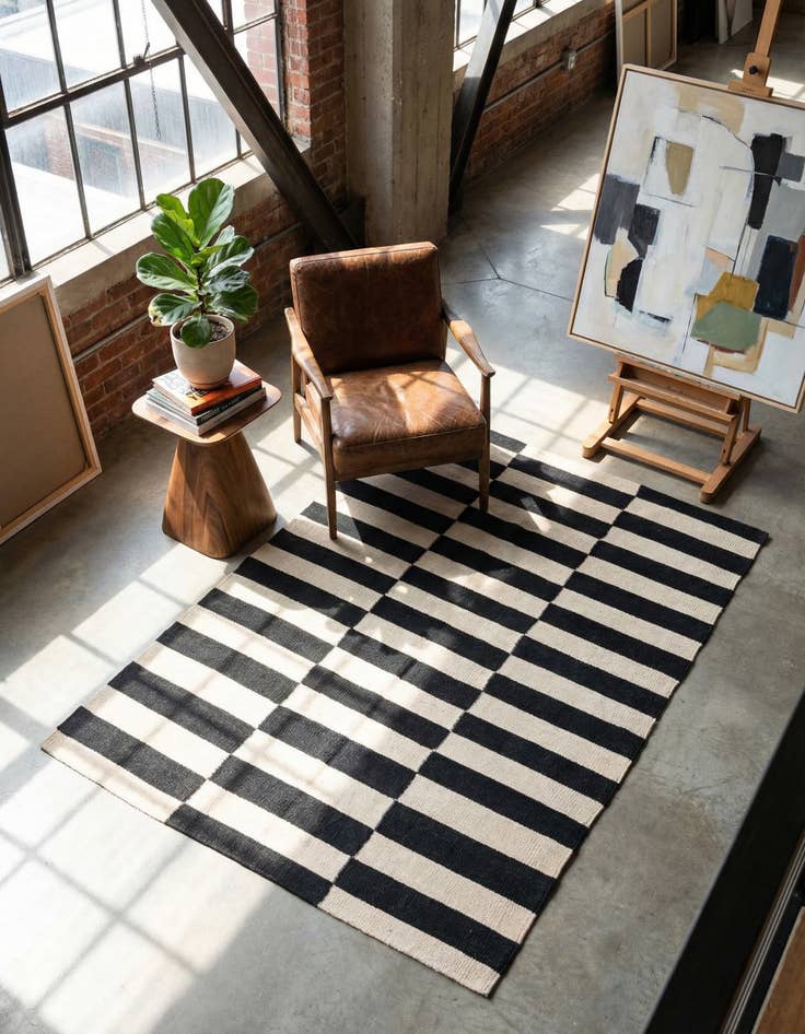 Detail image of 3' 4 x 4' 10 Hand Woven Kilim Modern Wool Rug