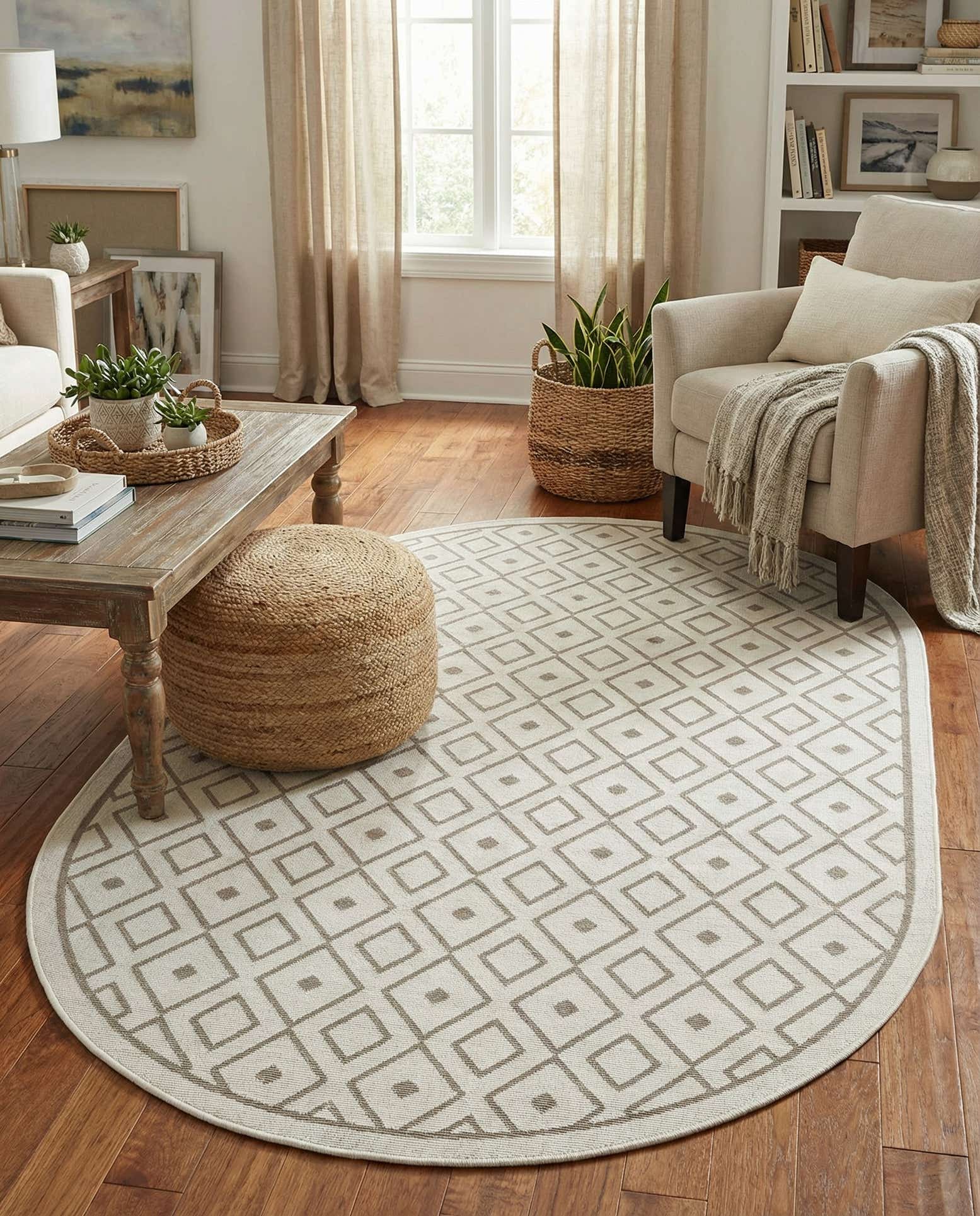 5' 3 x 8' Easy-Clean Trellis Indoor / Outdoor Oval Rug