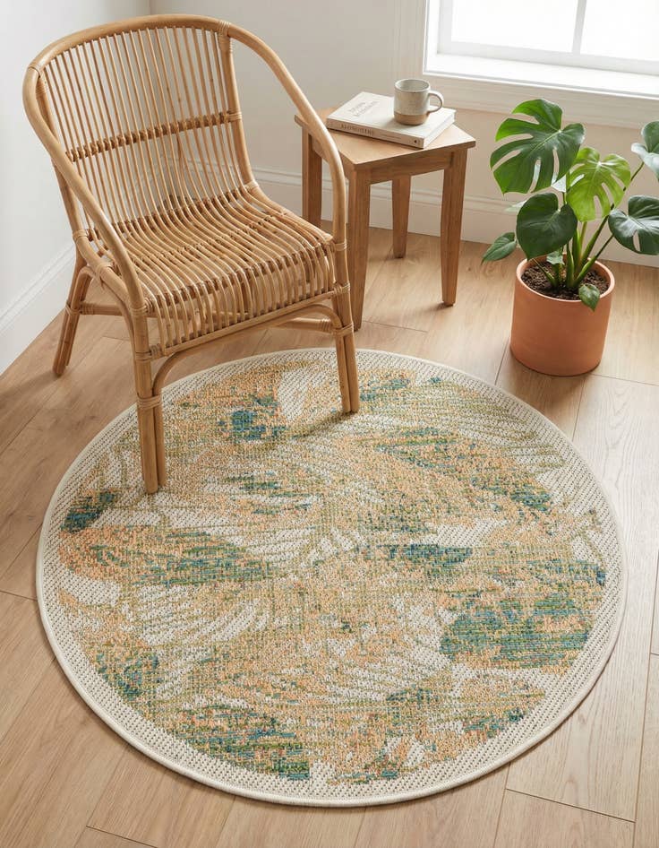 Detail image of 3' 3 x 3' 3  Washable Baja Indoor / Outdoor Round Rug