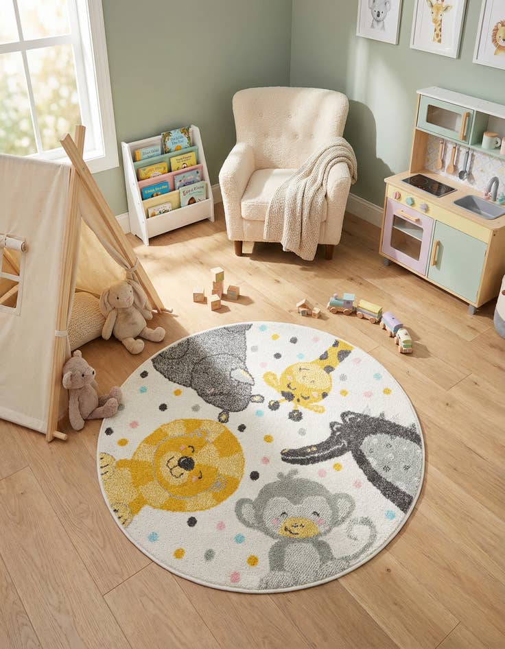 Detail image of 3' 3 x 3' 3 Animals Whimsy Kids Round Rug