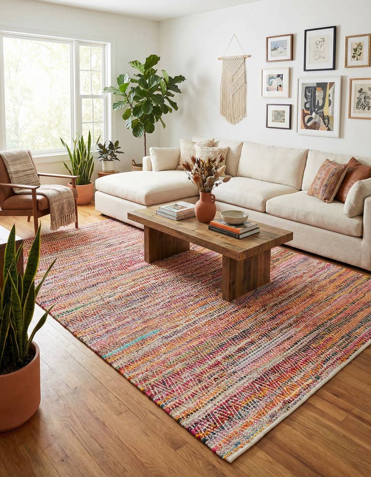 Detail image of 9' x 12'  Hand Woven Chindi Chevron Rug