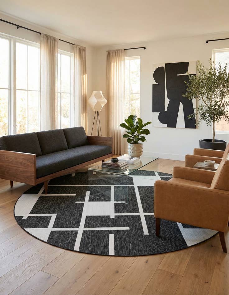 Detail image of 10' x 10'  Washable Modern Indoor / Outdoor Round Rug