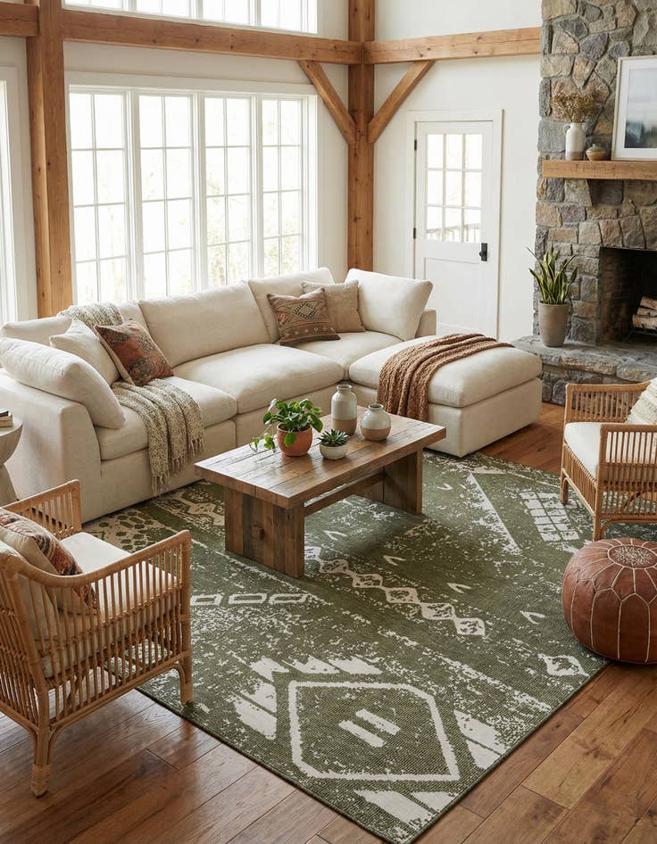 Detail image of  13' x 13'  Washable Bohemian Indoor / Outdoor Square Rug