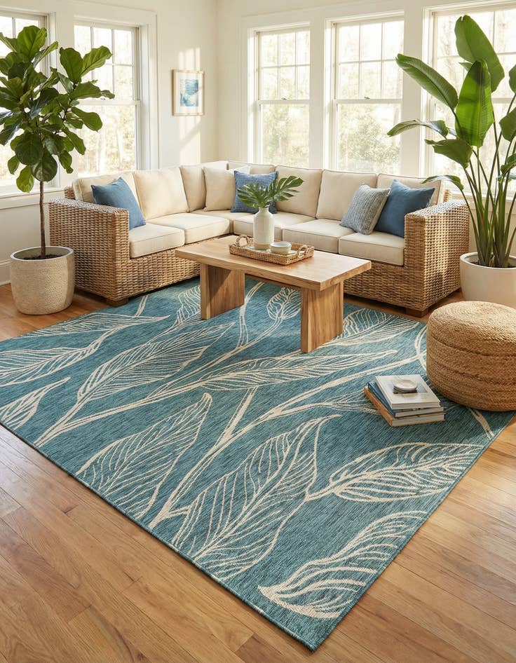 Detail image of 10' 8 x 10' 8 Washable Botanical Indoor / Outdoor Square Rug