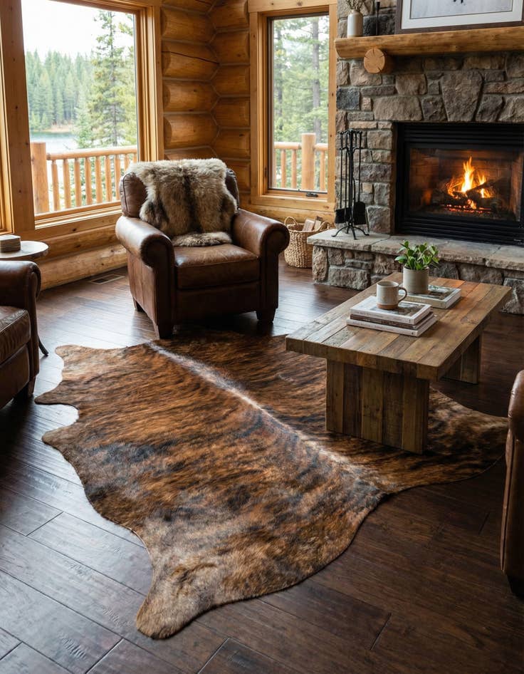 Detail image of 5' 3 x 6' 2 Cowhide Leather Rug