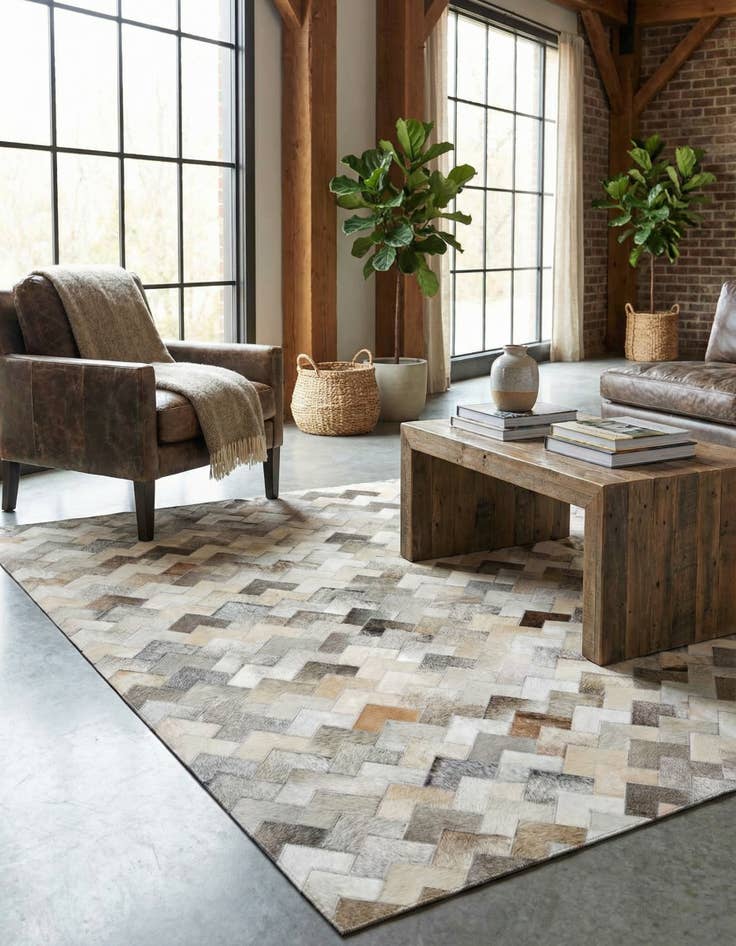 Detail image of 4' 1 x 6' Cowhide Stocks Rug