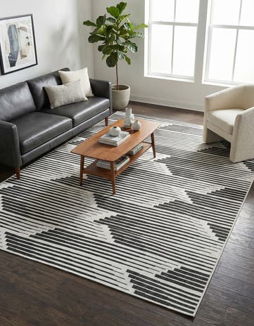 Black and White Easy-Clean Modern Indoor / Outdoor Rug