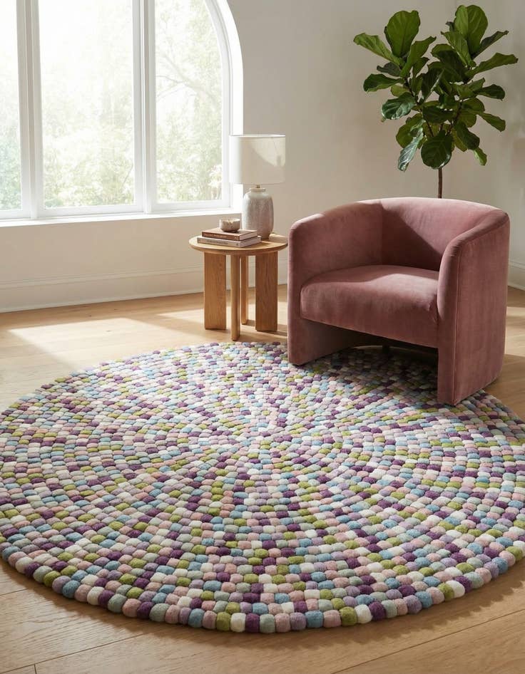 Detail image of 6' 1 x 6' 1 Hand Woven Felt Ball Wool Round Rug