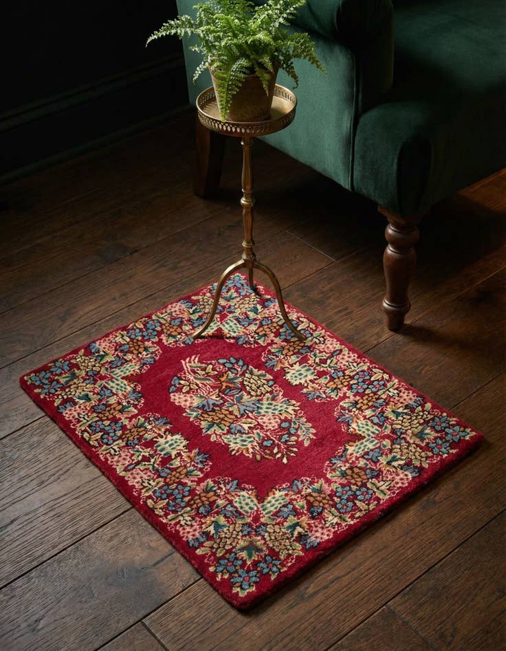 Detail image of 1' 8 x 2' 5 Hand Knotted Kerman Persian Square Rug