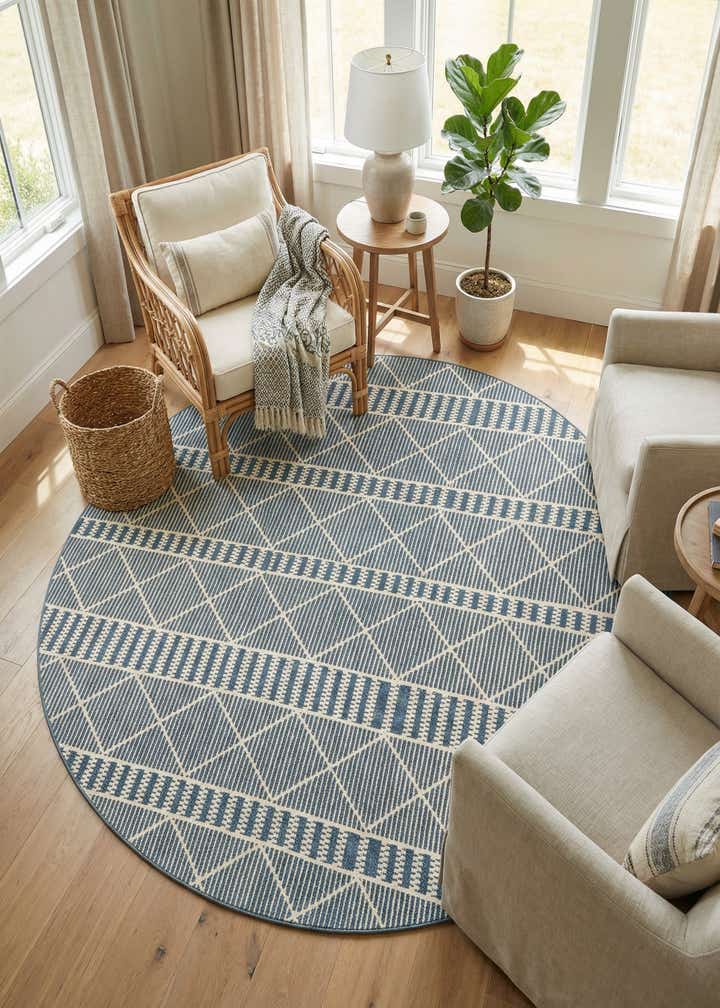 7' 10 x 7' 10 Easy-Clean Trellis Indoor / Outdoor Round Rug