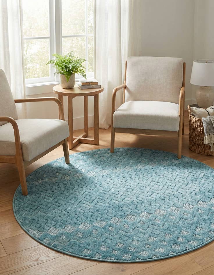 Detail image of 4' x 4'  Washable Trellis Textured Indoor / Outdoor Round Rug