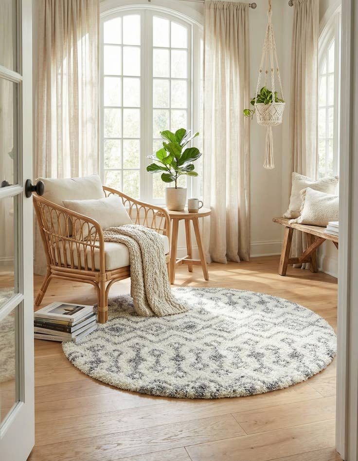 Detail image of 5' 3 x 5' 3 Moroccan Trellis Shag Round Rug