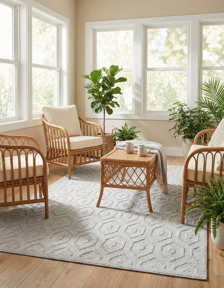 Detail image of 5' 3 x 8'  Washable Trellis Textured Indoor / Outdoor Rug