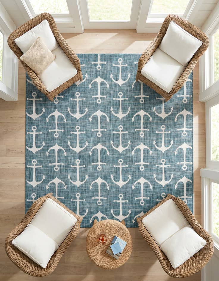 Detail image of 10' x 10' Easy-Clean Coastal Indoor / Outdoor Square Rug