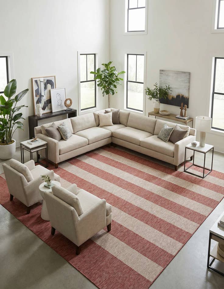 Detail image of 13' x 13'  Washable Striped Indoor / Outdoor Square Rug