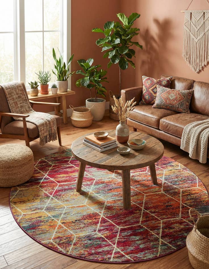 Detail image of 7' 10 x 7' 10 Lattice Frieze Round Rug