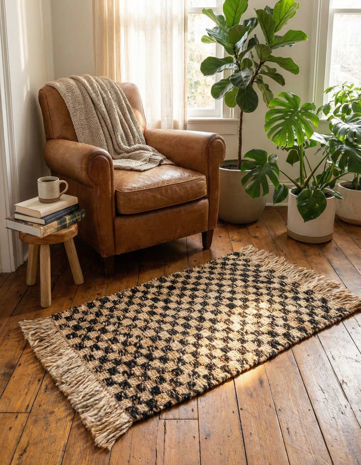 Detail image of 2' 2 x 3' 1  Hand Woven Checkered Jute Wool Rug