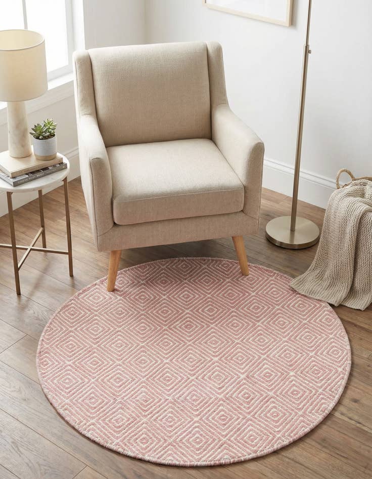 Detail image of 3' 1 x 3' 1 Hand Woven Geo Trellis Flatweave Round Rug