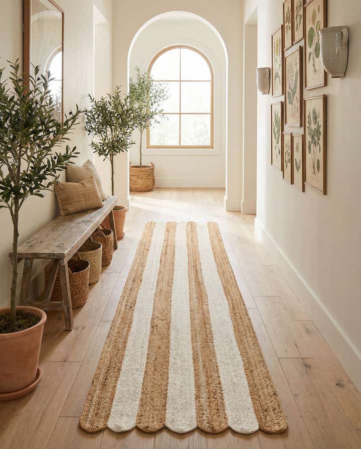 2' 7 x 12' Handmade Scallop Braided Jute Runner Rug