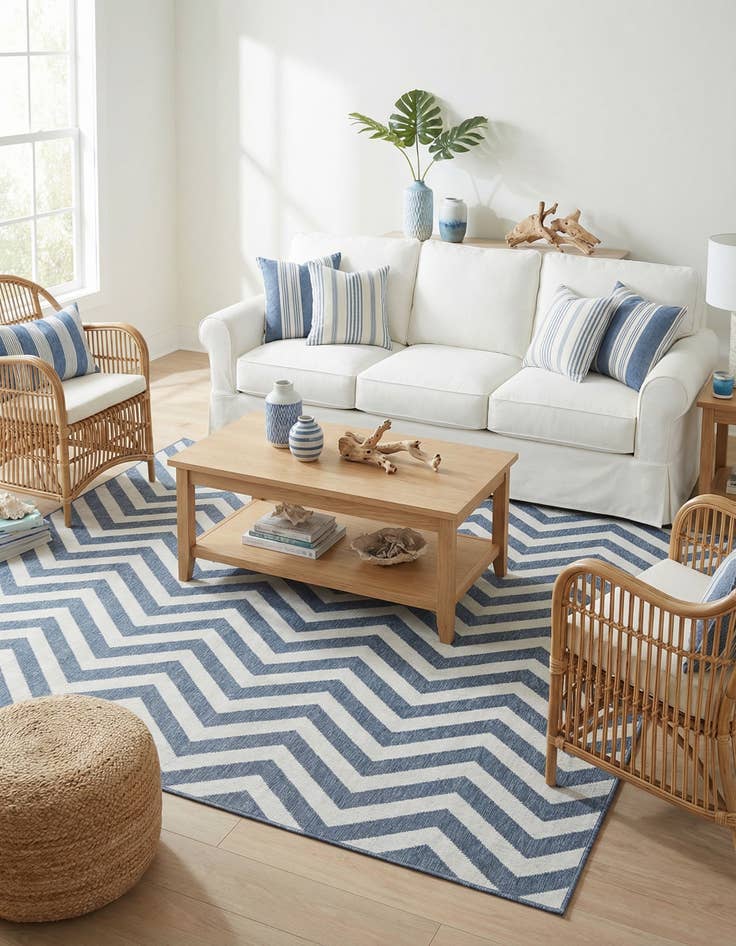 Detail image of 7' 10 x 7' 10 Washable Coastal Indoor / Outdoor Square Rug