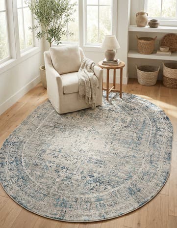 Ivory and Blue Finsbury Oval Rug