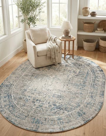 Ivory and Blue Finsbury Oval Rug