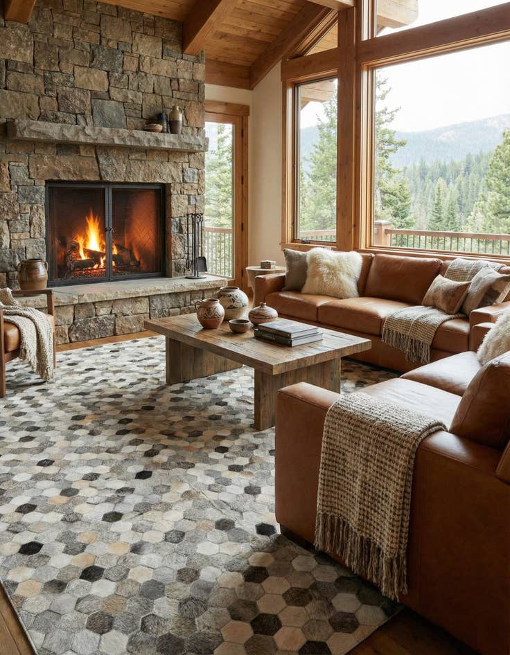 Detail image of 7' 10 x 10' Cowhide Leather Rug