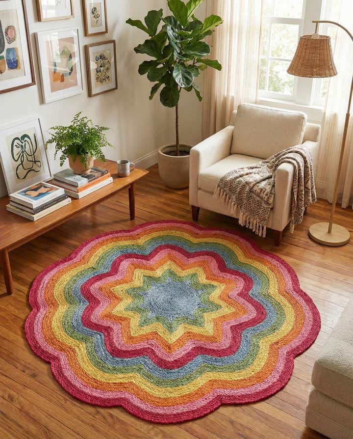 5' 1 x 5' 1 Hand Braided Happy Rugs Jawbreaker Poppy Round