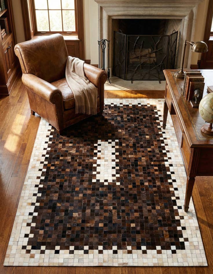 Detail image of 5' 2 x 8' 1 Cowhide Stocks Rug