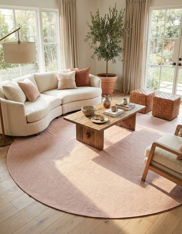 Detail image of 12' x 12'  Hand Woven Geo Trellis Flatweave Round Rug