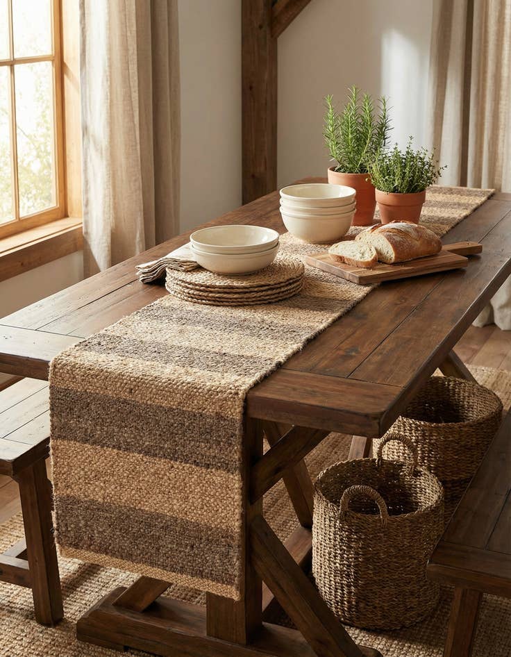 Detail image of 1' 2 x 8' Handmade Braided Jute Table Runner Rug