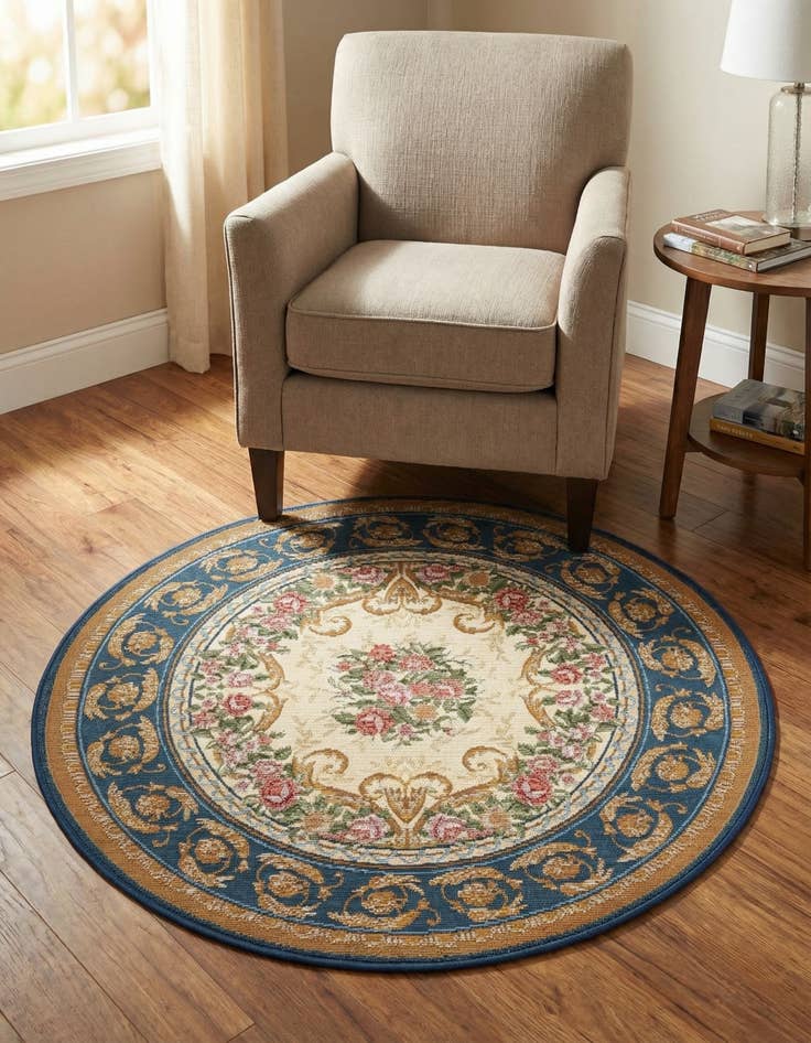 Detail image of 3' x 3'  Washable Traditional Indoor / Outdoor Round Rug