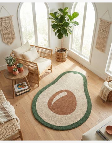 Green and Ivory Handtufted Wool Freeform Rug