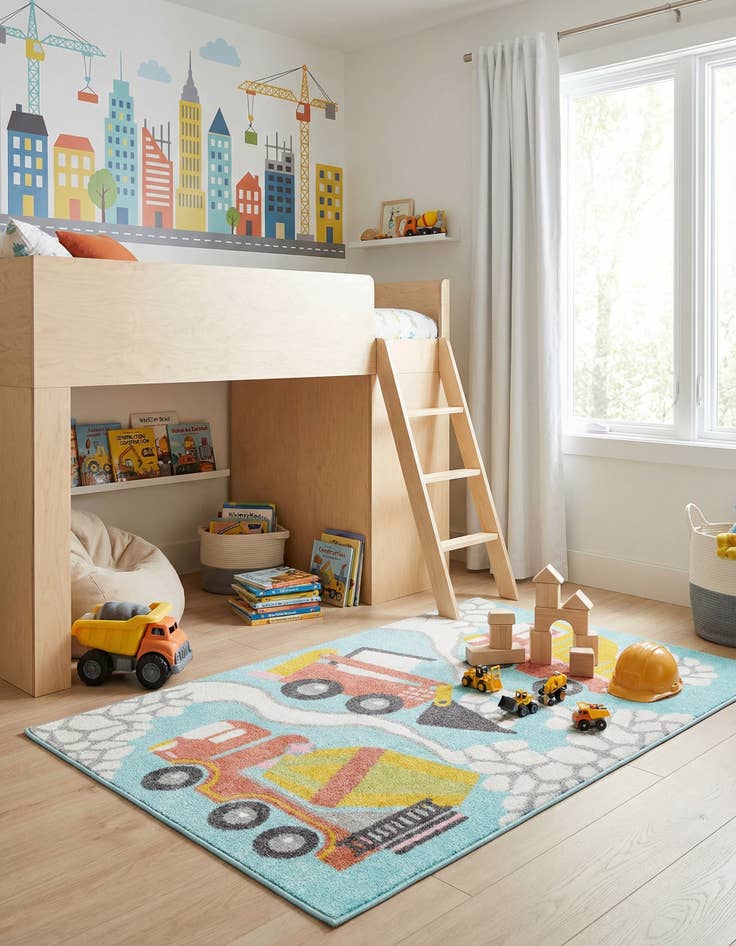 Detail image of 4' x 6' Construction Whimsy Kids Rug