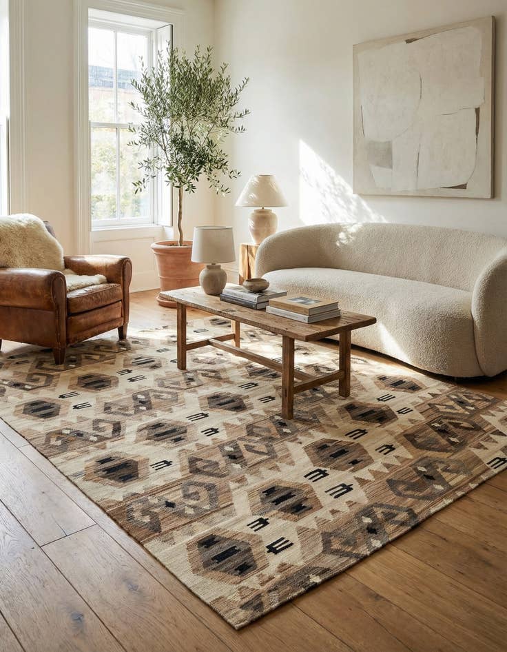 Detail image of 6' x 7' 3 Hand Woven Kilim Modern Wool Square Rug