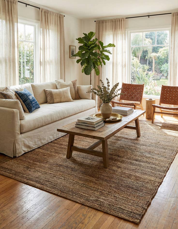 Detail image of 6' 1 x 9'  Hand Woven Palm Beach Jute Rug