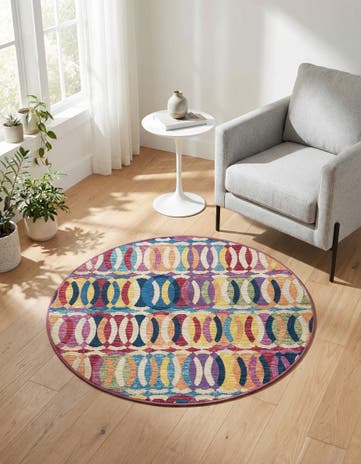 3' 3 x 3' 3 Easy-Clean Modern Indoor / Outdoor Round Rug