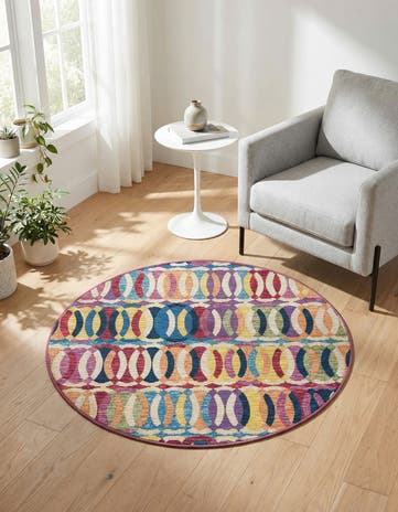 3' 3 x 3' 3 Easy-Clean Modern Indoor / Outdoor Round Rug