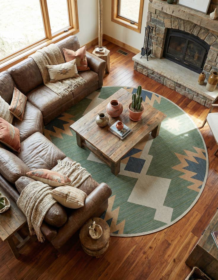 Detail image of 12' x 12'  Washable Baja Indoor / Outdoor Round Rug