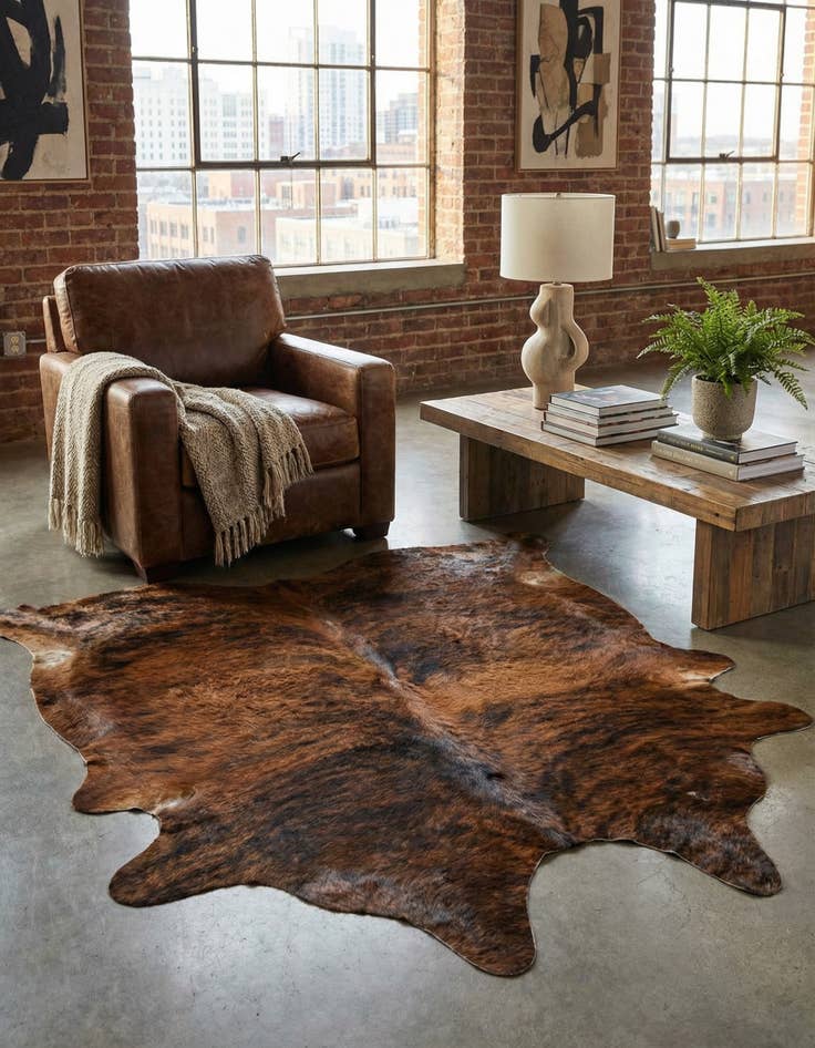 Detail image of 5' x 5' 6 Cowhide Leather Square Rug