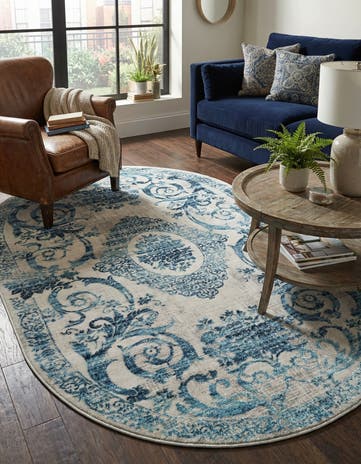 Ivory and Blue Finsbury Oval Rug