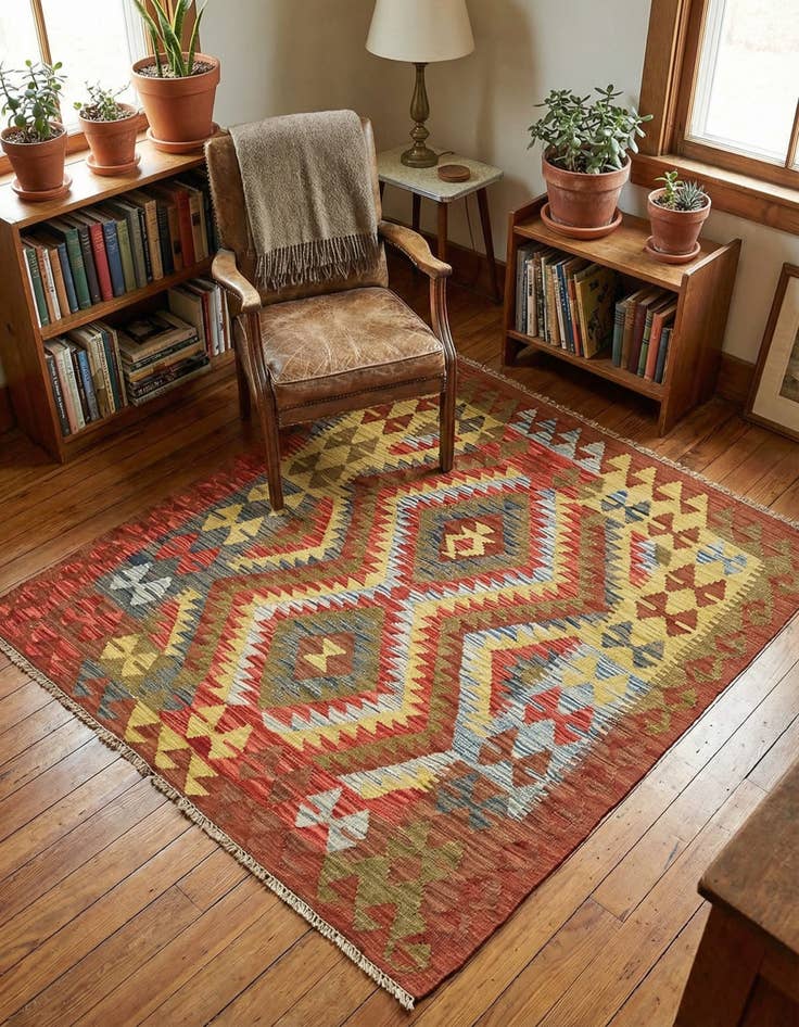 Detail image of 3' 4 x 3' 10 Hand Woven Kilim Maymana Wool Square Rug