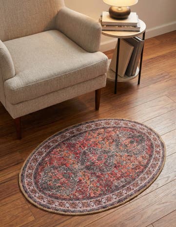 Rust Red Washable Timeless Oval Rug