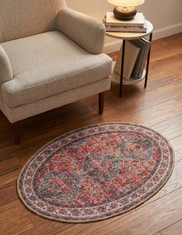 Rust Red Washable Timeless Oval Rug