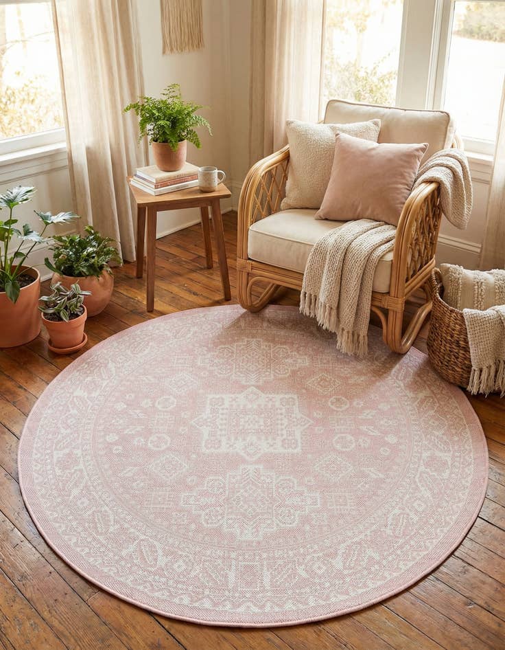 Detail image of 5' 3 x 5' 3 Washable Aztec Indoor / Outdoor Round Rug
