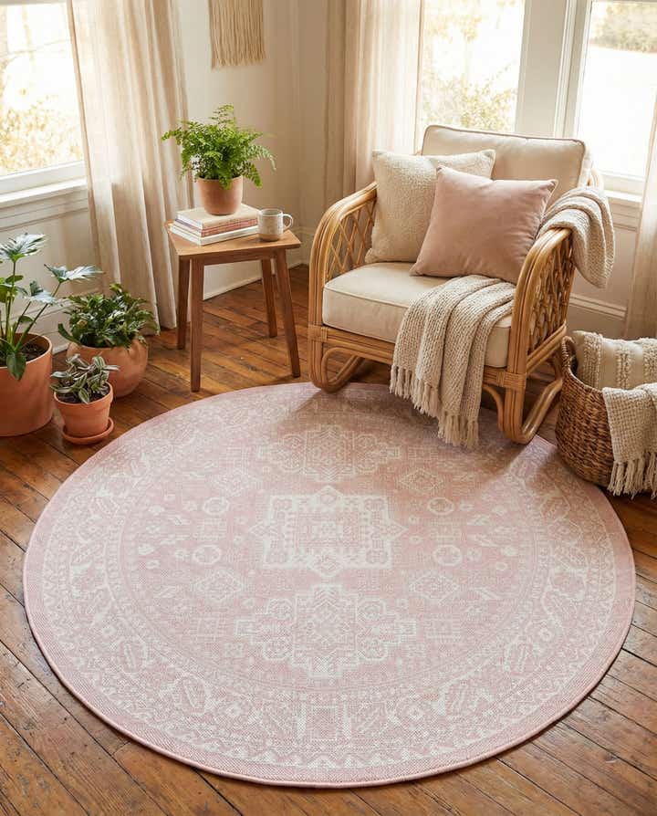 5' 3 x 5' 3 Easy-Clean Aztec Indoor / Outdoor Round Rug