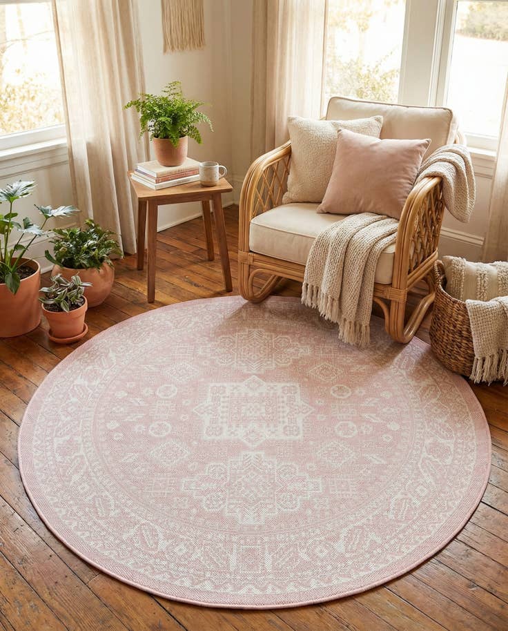 Detail image of 5' 3 x 5' 3 Easy-Clean Aztec Indoor / Outdoor Round Rug