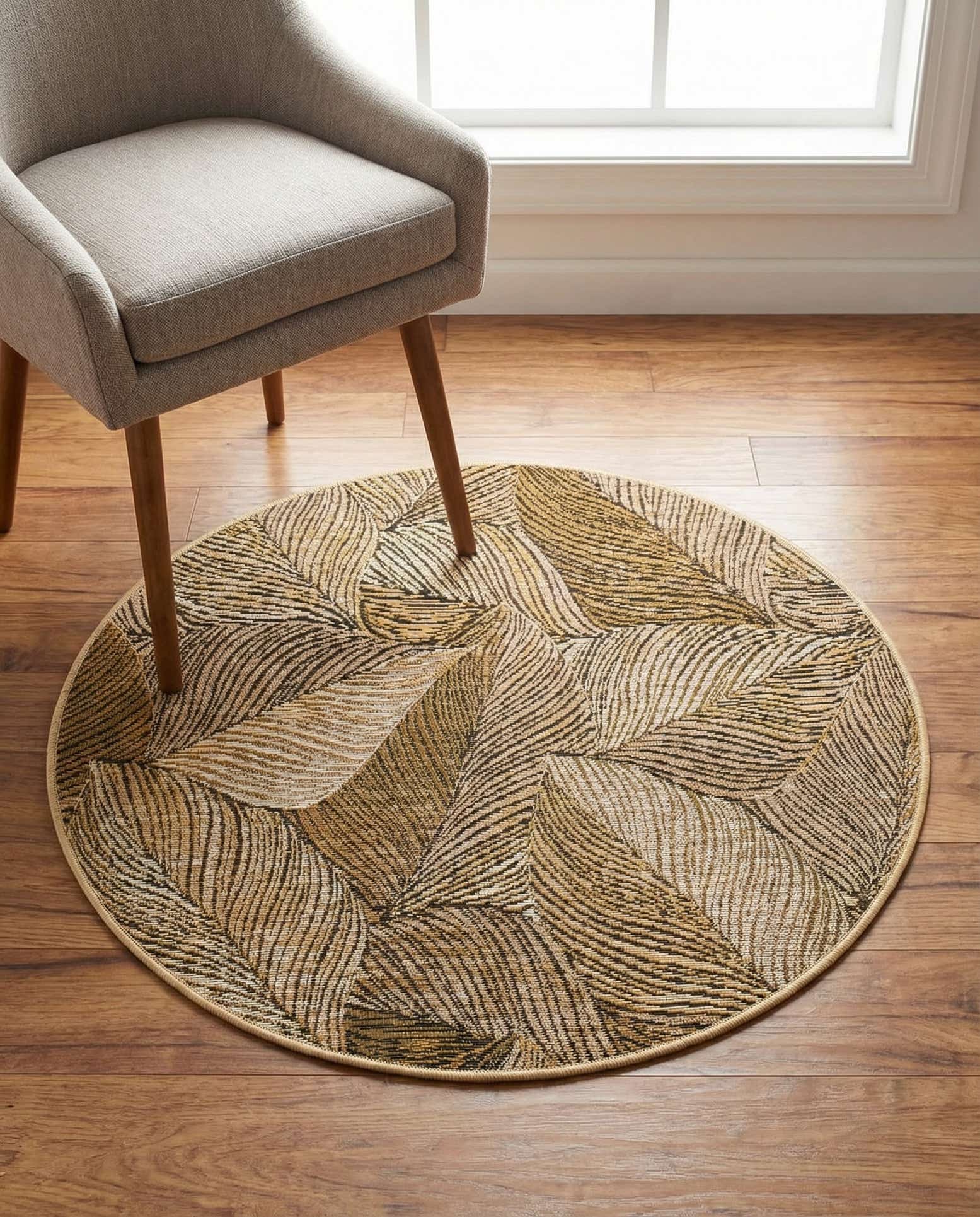 3' x 3' Easy-Clean Botanical Indoor / Outdoor Round Rug