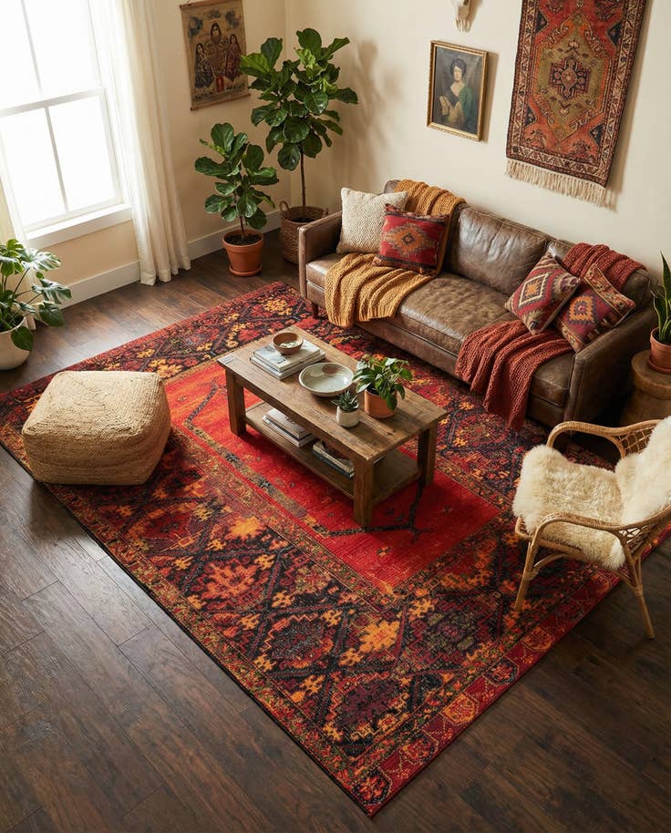 Detail image of 7' 10 x 11' Easy-Clean Tribal Indoor / Outdoor Rug