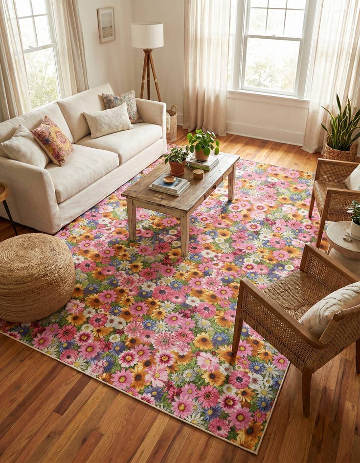 Detail image of 10' x 13' Easy-Clean Botanical Indoor / Outdoor Rug